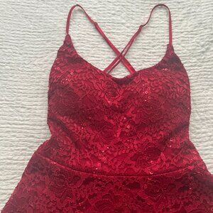 Midnight Doll, Red Lace, Sequin Spaghetti Strap Homecoming/Cocktail Dress Size 5